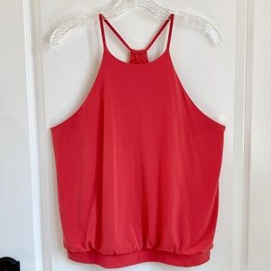 Express High Neck Banded Hem Cami in Coral